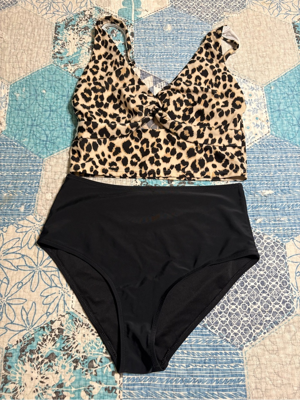 Old Navy Leopard Tankini Set Size L Top M Bottoms Animal Print High Waisted Swim